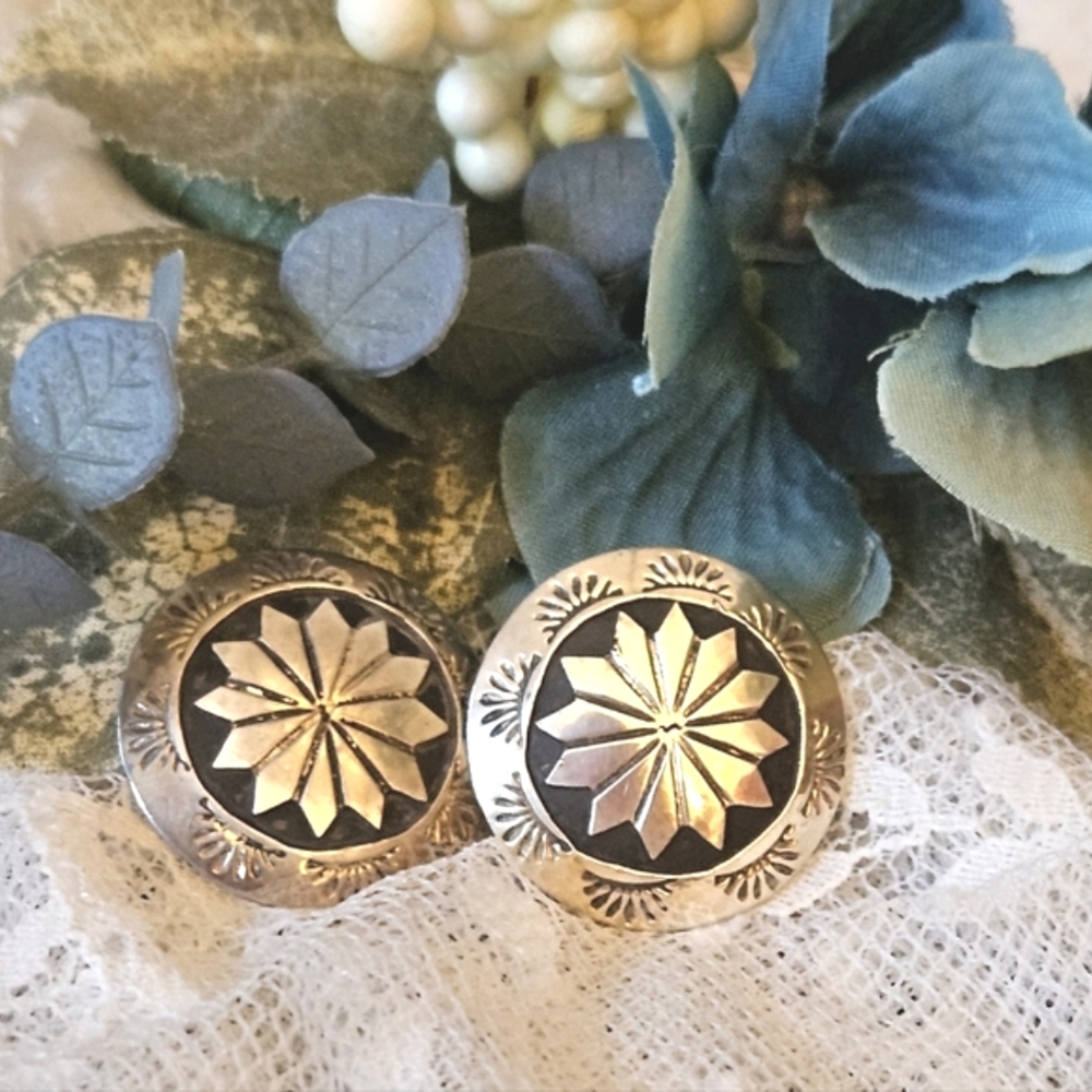 Sterling Silver and Black Floral Earrings